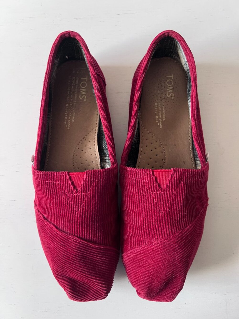 TOMS Alpargata Burgundy Corduroy Slip On Flats Loafers - Women's 7.5